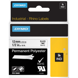 DYMO Rhino Permanent Poly Industrial Label Tape, 0.5" x 18 ft, White/Black Print View Product Image