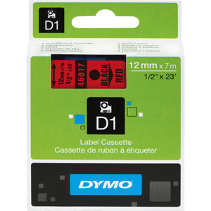 DYMO D1 High-Performance Polyester Removable Label Tape, 0.5" x 23 ft, Black on Red View Product Image