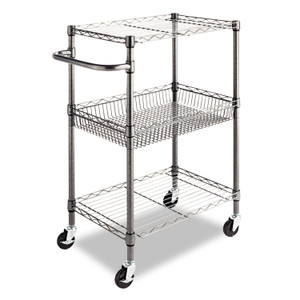 Alera Three-Tier Wire Cart with Basket, 28w x 16d x 39h, Black Anthracite View Product Image