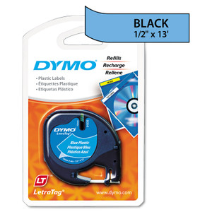 DYMO LetraTag Plastic Label Tape Cassette, 0.5" x 13 ft, Blue View Product Image