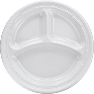 Dart Famous Service Plastic Dinnerware, Plate, 3-Comp, 10 1/4" dia, White, 500/Carton View Product Image