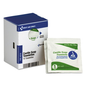 First Aid Only Refill f/SmartCompliance General Business Cabinet, Castile Soap Wipes,5x7,10/Bx View Product Image