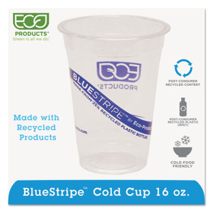 Eco-Products BlueStripe 25% Recycled Content Cold Cups, 16 oz, Clear/Blue, 50/Pk, 20 Pk/Ct View Product Image