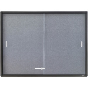 Quartet Enclosed Bulletin Board, Fabric/Cork/Glass, 48 x 36, Gray, Aluminum Frame View Product Image