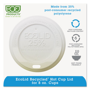 Eco-Products EcoLid 25% Recy Content Hot Cup Lid, White, Fits 8oz Hot Cups, 100/PK, 10 PK/CT View Product Image