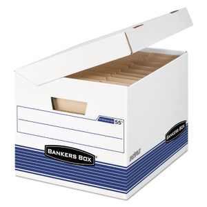 Bankers Box SYSTEMATIC Medium-Duty Strength Storage Boxes, Letter/Legal Files, White/Blue, 12/Carton View Product Image
