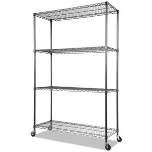 Alera NSF Certified 4-Shelf Wire Shelving Kit with Casters, 48w x 18d x 72h, Black Anthracite View Product Image