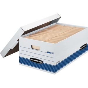 Bankers Box STOR/FILE Medium-Duty Storage Boxes, Legal Files, 15.88" x 25.38" x 10.25", White/Blue, 4/Carton View Product Image