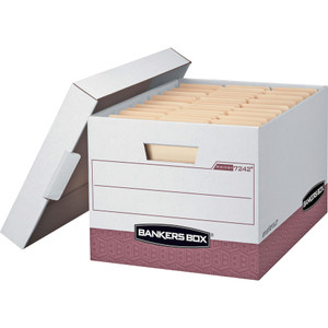 Bankers Box R-KIVE Heavy-Duty Storage Boxes, Letter/Legal Files, 12.75" x 16.5" x 10.38", White/Red, 12/Carton View Product Image