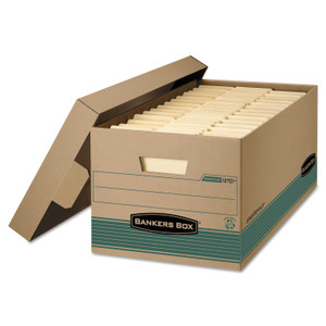 Bankers Box STOR/FILE Medium-Duty Storage Boxes, Legal Files, 15.88" x 25.38" x 10.25", Kraft/Green, 12/Carton View Product Image