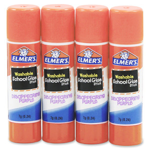 Elmer's Washable School Glue Sticks, 0.24 oz, Applies Purple, Dries Clear, 4/Pack View Product Image