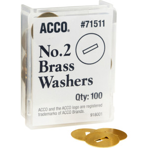 ACCO Washers for Two-Prong Fasteners, #2, 1.25" Diameter, Brass, 100/Box View Product Image