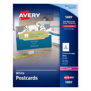 Avery Postcards, Color Laser Printing, 4 x 6, Uncoated White, 2 Cards/Sheet, 80/Box View Product Image