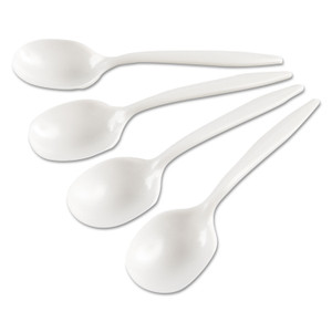 GEN Medium-Weight Cutlery, 6.25" Soup Spoon, White, Plastic, Wrapped, 1,000/Carton View Product Image