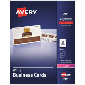 Avery Printable Microperforated Business Cards with Sure Feed Technology, Laser, 2 x 3.5, White, Uncoated, 2500/Box View Product Image