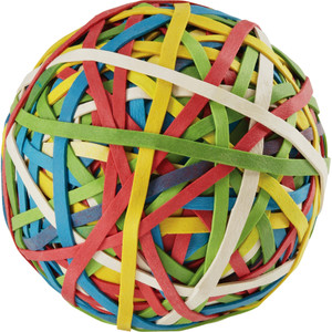 ACCO Rubber Band Ball, 3.25" Diameter, Size 34, Assorted Gauges, Assorted Colors, 270/Pack View Product Image