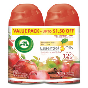 Air Wick Freshmatic Ultra Spray Refill, Apple Cinnamon Medley, Aerosol, 5.89 oz, 2/Pack View Product Image