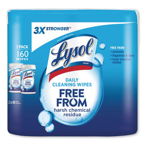 LYSOL Brand Daily Cleansing Wipes, 8" x 7", White, 80 Wipes/Can, 2 Cans/Pack View Product Image