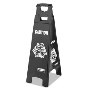 Rubbermaid Commercial Executive 4-Sided Multi-Lingual Caution Sign, Black/White, 11 9/10 x 38 View Product Image