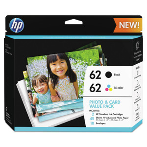 HP 62 (K3W67AN) Black/Tri-Color Original Ink w/Photo Paper,30;4" x 6";15;5" x 7" View Product Image