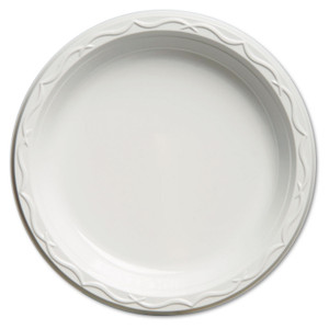 Genpak Aristocrat Plastic Plates, 9 Inches, White, Round, 125/Pack View Product Image
