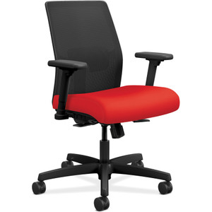 HON Ignition 2.0 4-Way Stretch Low-Back Mesh Task Chair, Supports up to 300 lbs., Ruby Seat, Black Back/Base View Product Image