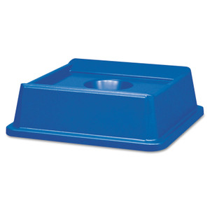 Rubbermaid Commercial Untouchable Bottle and Can Recycling Top, Square, 20.13w x 20.13d x 6.25h, Blue View Product Image