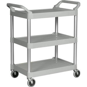 Rubbermaid Commercial Economy Plastic Cart, Three-Shelf, 18.63w x 33.63d x 37.75h, Platinum View Product Image