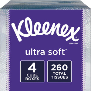 Kleenex Ultra Soft Facial Tissue, 3-Ply, White, 8.75 x 4.5, 65 Sheets/Box, 4 Boxes/Pack, 12 Packs/Carton View Product Image