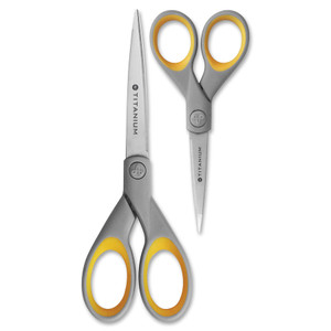 Westcott Titanium Bonded Scissors, 5" and 7" Long, 2.25" and 3.5" Cut Lengths, Gray/Yellow Straight Handles, 2/Pack View Product Image