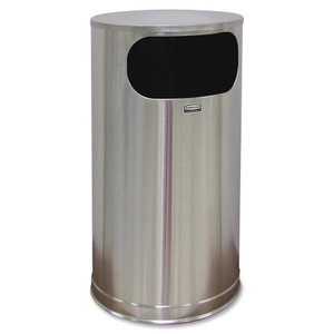 Rubbermaid Commercial European and Metallic Side-Opening Receptacle, Round, 12 gal, Satin Stainless View Product Image