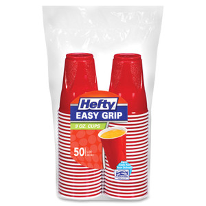 Hefty Easy Grip Disposable Plastic Party Cups, 9 oz, Red, 50/Pack View Product Image