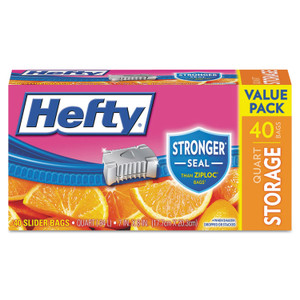 Hefty Slider Bags, 1 qt, 1.5 mil, 8" x 7", Clear, 40/Box View Product Image