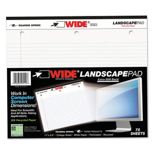 Roaring Spring WIDE Landscape Format Writing Pad, Medium/College Rule, 11 x 9.5, White, 75 Sheets View Product Image