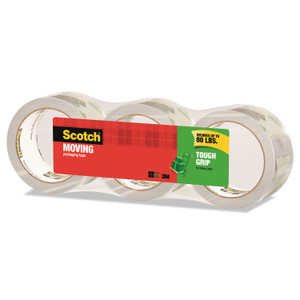 Scotch Tough Grip Moving Packaging Tape, 3" Core, 1.88" x 38.2 yds, Clear, 3/Pack View Product Image