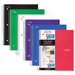 Five Star Wirebound Notebook, 5 Subjects, College Rule, Assorted Color Covers, 11 x 8.5, 200 Sheets View Product Image