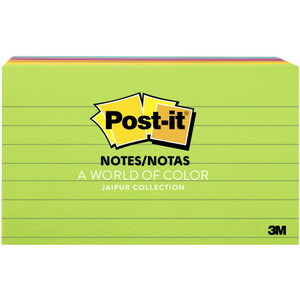 Post-it Notes Original Pads in Jaipur Colors, 3 x 5, Lined, 100-Sheet, 5/Pack View Product Image