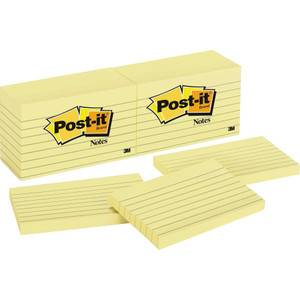 Post-it Notes Original Pads in Canary Yellow, 3 x 5, Lined, 100-Sheet, 12/Pack View Product Image