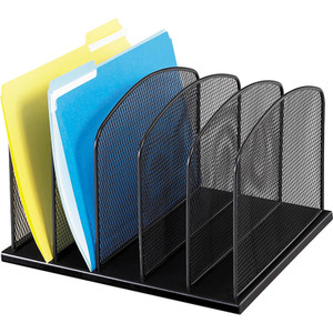 Safco Onyx Mesh Desk Organizer with Upright Sections, 5 Sections, Letter to Legal Size Files, 12.5" x 11.25" x 8.25", Black View Product Image