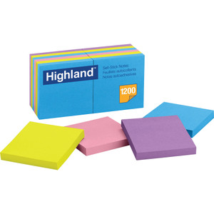 Highland Self-Stick Notes, 3 x 3, Assorted Bright, 100-Sheet, 12/Pack View Product Image