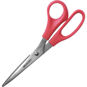 Westcott Value Line Stainless Steel Shears, 8" Long, 3.5" Cut Length, Red Straight Handle View Product Image
