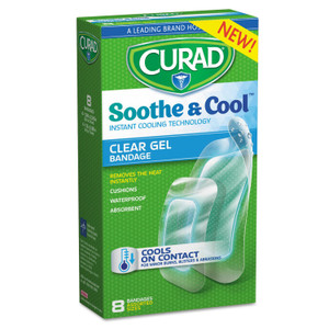 Curad Soothe & Cool Clear Gel Bandages, Assorted, Clear, 8/Box View Product Image