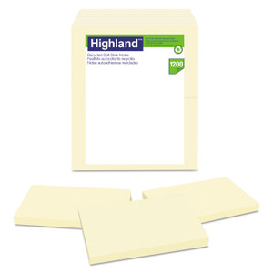 Highland Recycled Self Stick Notes, 3 x 5, Yellow, 100 Sheets/Pad, 12 Pads/Pack View Product Image