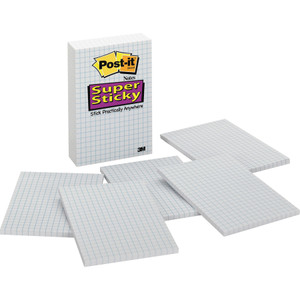 Post-it Notes Super Sticky Grid Notes, 4 x 6, White, 50-Sheet, 6/Pack View Product Image