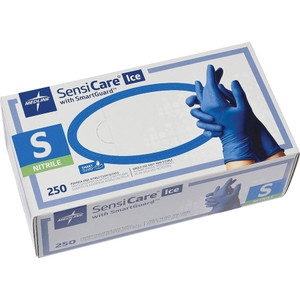Medline Sensicare Ice Nitrile Exam Gloves, Powder-Free, Small, Blue, 250/Box View Product Image