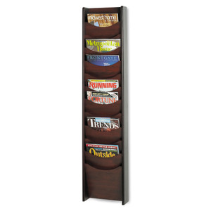 Safco Solid Wood Wall-Mount Literature Display Rack, 11.25w x 3.75d x 48.75h, Mahogany View Product Image