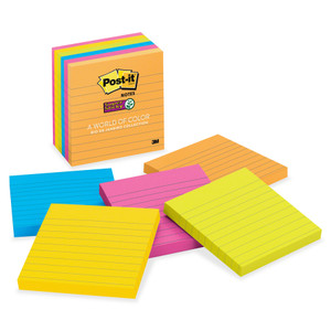 Post-it Notes Super Sticky Pads in Rio de Janeiro Colors, Lined, 4 x 4, 90-Sheet Pads, 6/Pack View Product Image