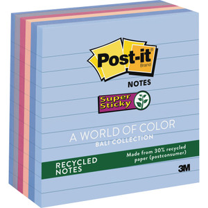 Post-it Notes Super Sticky Recycled Notes in Bali Colors, Lined, 4 x 4, 90-Sheet, 6/Pack View Product Image