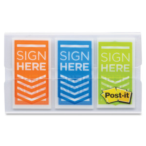 Post-it Flags Arrow Message 1" Page Flags, "Sign Here", Blue/Lime/Orange, 60/Pack View Product Image