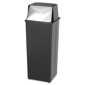 Safco Reflections Push Top Square Receptacle, Steel, 21 gal, Black/Chrome View Product Image